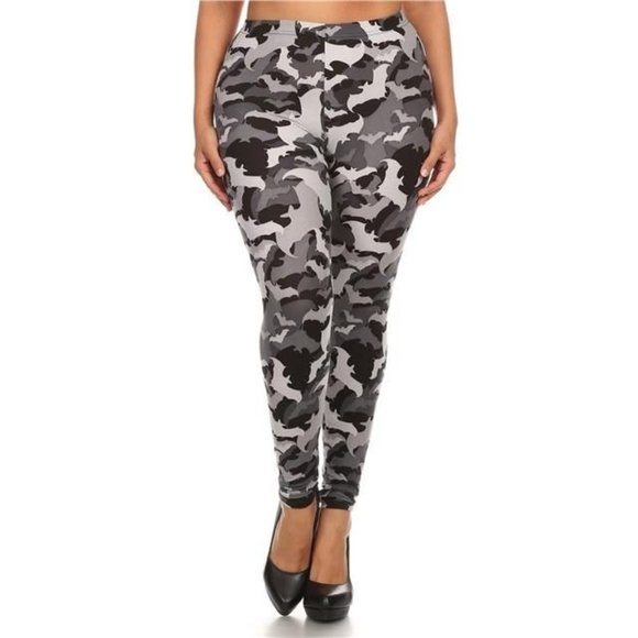 (Plus) Curvy Gray and White Camo Peach Skin Leggings - Picture 2 of 4